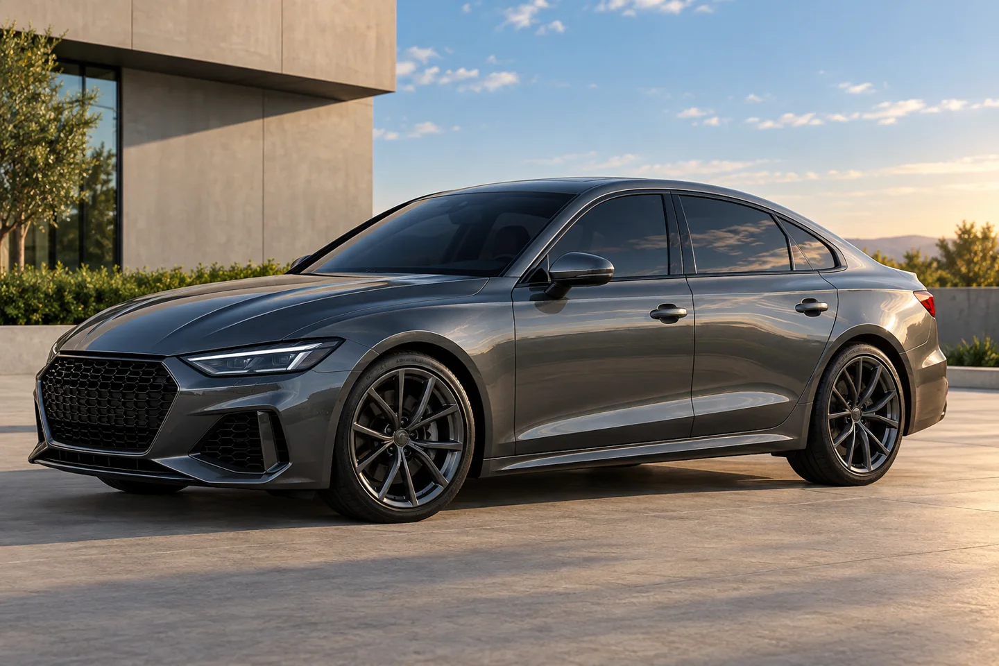Illustrative sedan with dark tinted side windows
